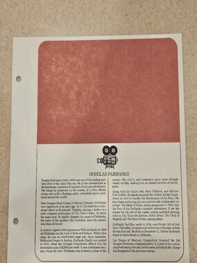 RARE COLLECTIBLE USPS 1ST DAY ISSUE COMMEMORATIVE CARDCOVER DOUGLAS FAIRBANKS